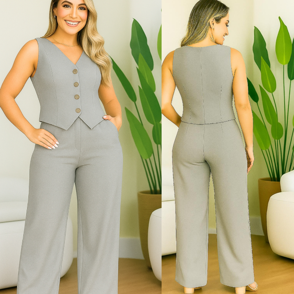 CONJUNTO FEMININO COLETE E CALÇA EN TECIDO ALFAIATARIA PREMIUM COM TOQUE SUAVE