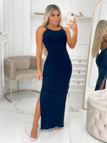 Vestido Feminino Longo de Alça COSTA NUA ,Canelado Lisa Malha,Tubinho Casual Moda Verão