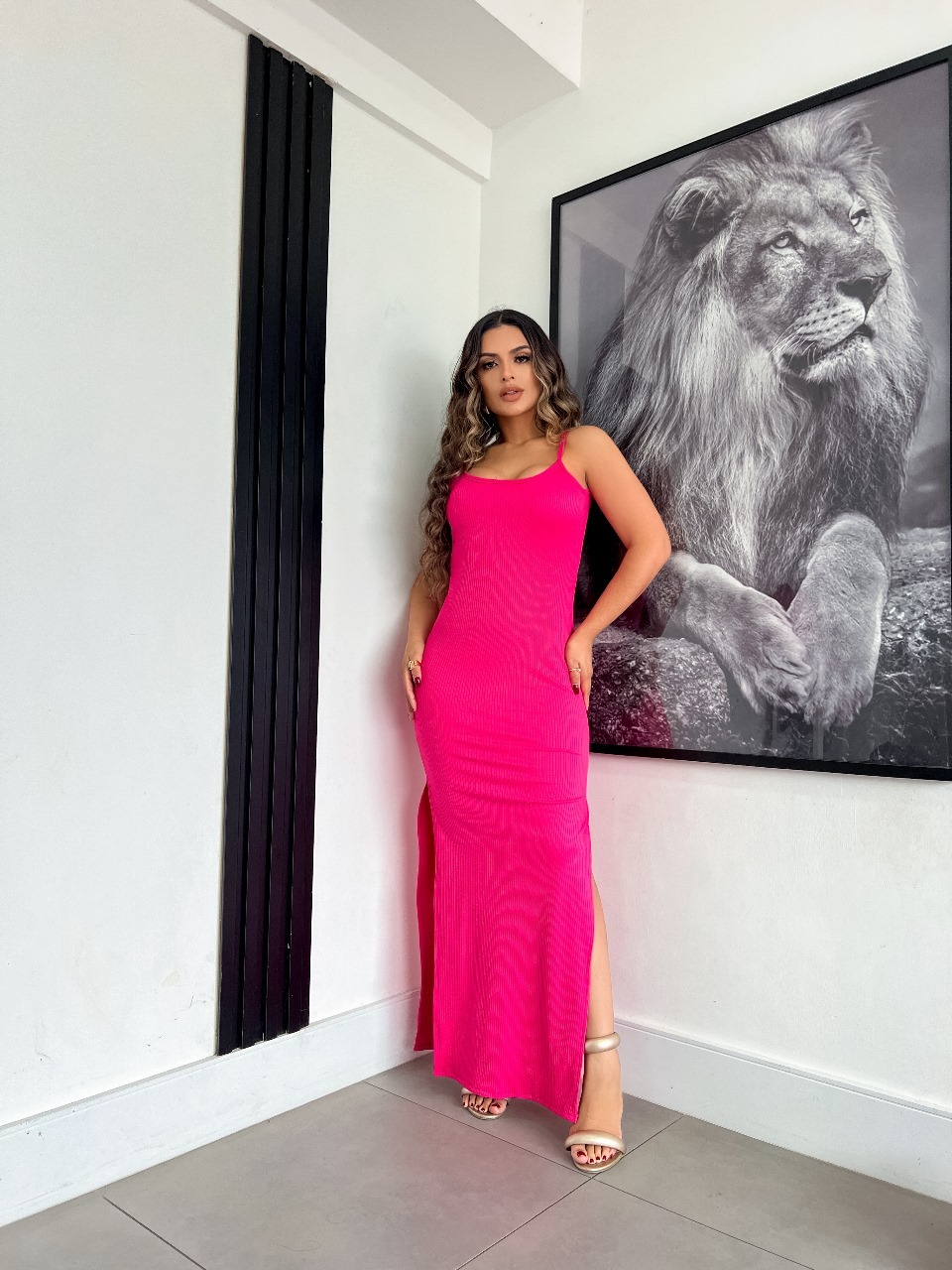 Vestido Feminino Longo de Alça COSTA NUA ,Canelado Lisa Malha,Tubinho Casual Moda Verão