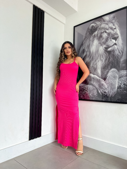 Vestido Feminino Longo de Alça COSTA NUA ,Canelado Lisa Malha,Tubinho Casual Moda Verão