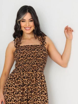 Vestido Longo Feminino Tecido Crepinho Estampa Florido com Alça larga e Lastex