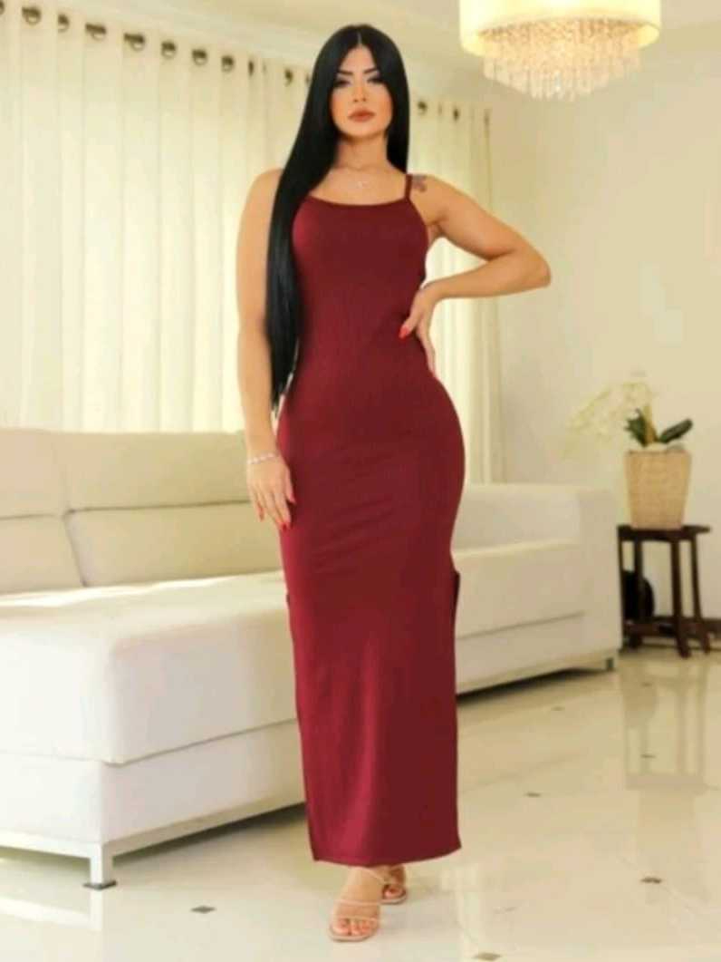 Vestido Feminino Longo de Alça COSTA NUA ,Canelado Lisa Malha,Tubinho Casual Moda Verão