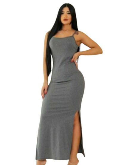 Vestido Feminino Longo de Alça COSTA NUA ,Canelado Lisa Malha,Tubinho Casual Moda Verão