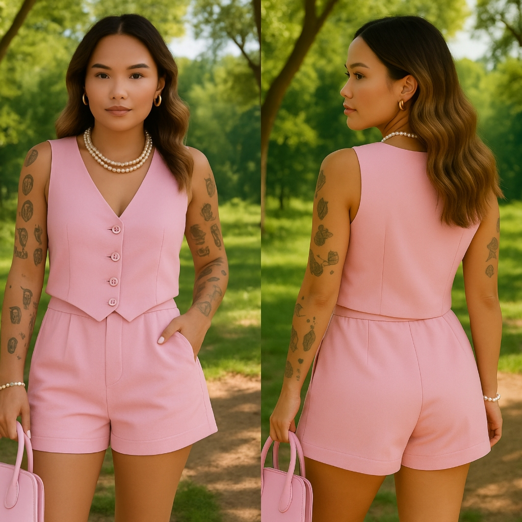 CONJUNTO FEMININO SOCIAL EN ALFAIATARIA PERFEITO PARA TRABALHO OU PASSEIO COLETE E SHORTS