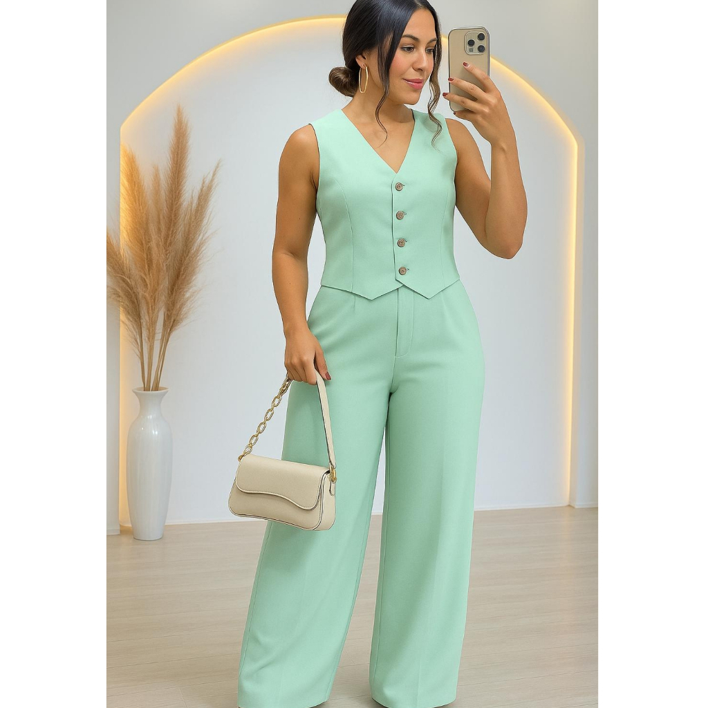 CONJUNTO FEMININO COLETE E CALÇA EN TECIDO ALFAIATARIA PREMIUM COM TOQUE SUAVE