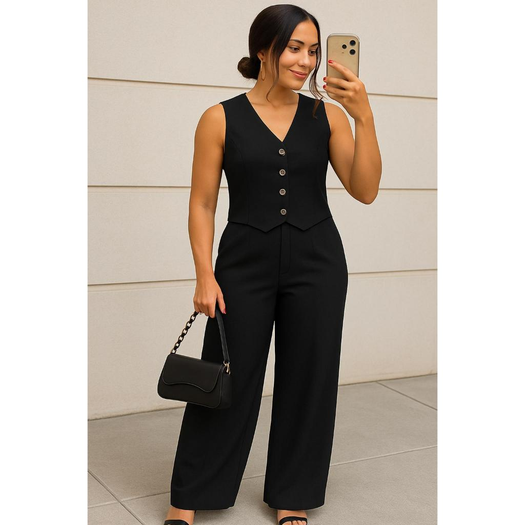 CONJUNTO FEMININO COLETE E CALÇA EN TECIDO ALFAIATARIA PREMIUM COM TOQUE SUAVE