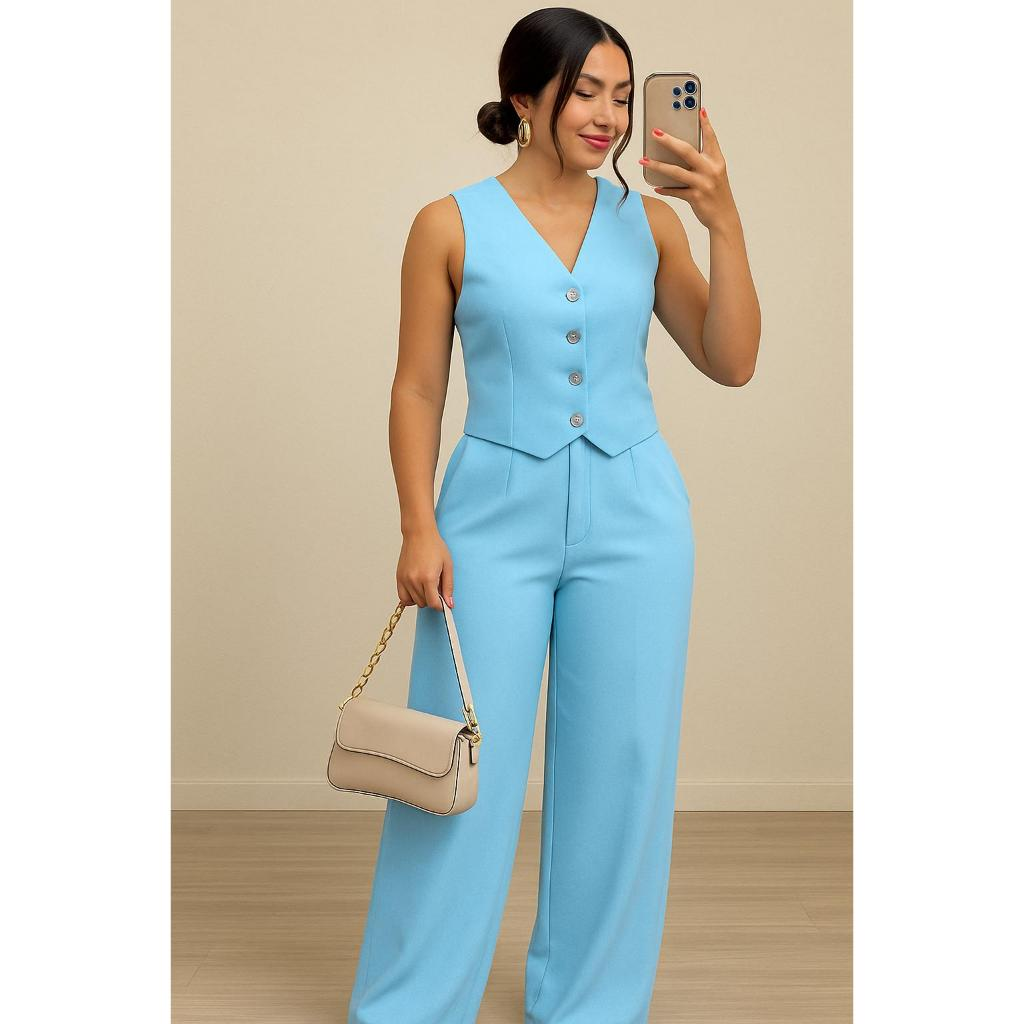 CONJUNTO FEMININO COLETE E CALÇA EN TECIDO ALFAIATARIA PREMIUM COM TOQUE SUAVE