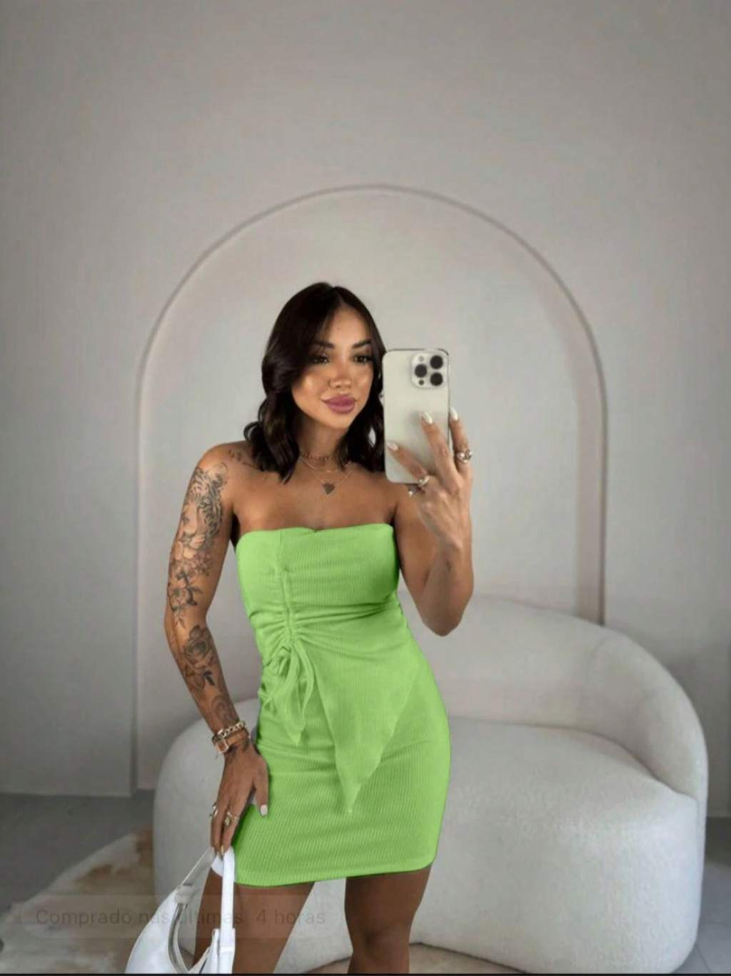 Conjunto Feminino Anarruga Premium Cropped Batinha Tomara que Caia e Saia Curta Franzida na Lateral