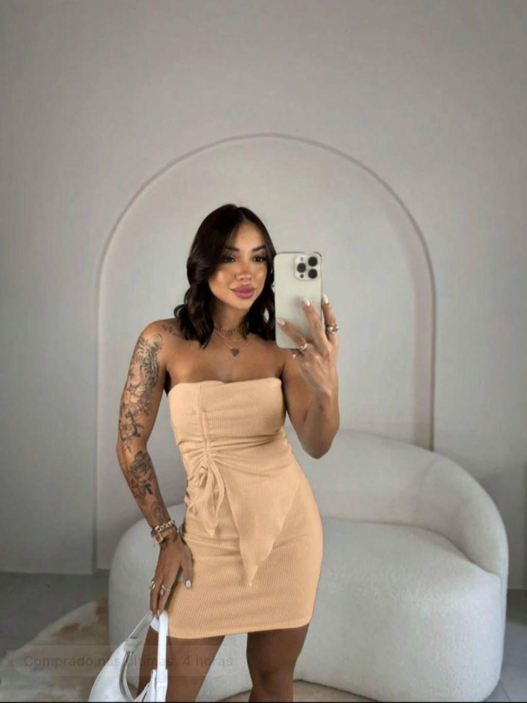 Conjunto Feminino Anarruga Premium Cropped Batinha Tomara que Caia e Saia Curta Franzida na Lateral