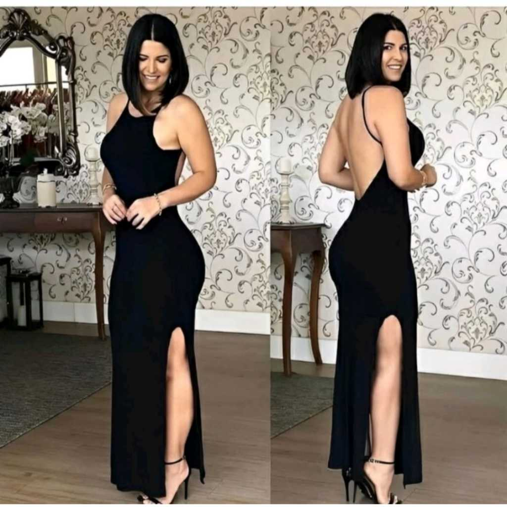 Vestido Feminino Longo de Alça COSTA NUA ,Canelado Lisa Malha,Tubinho Casual Moda Verão