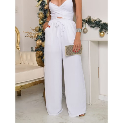 Calça Pantalona Tecido Duna Com Bolso Cintura Alta e Elastex PROMOÇAO